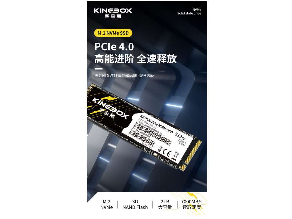 黑金刚  M.2NVMe  3D NAND Flash  2TB 大容量  7000MB/S 读取速度