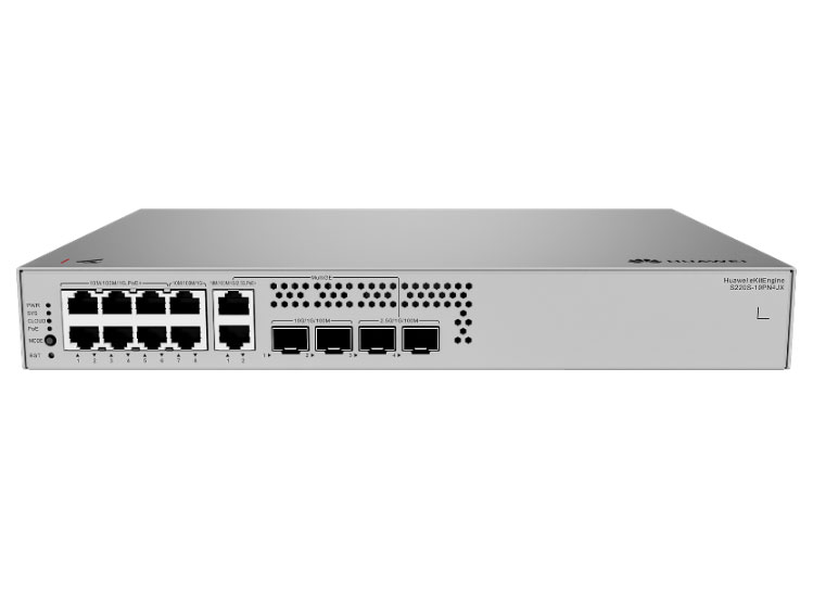 华为  S220S-10PN4JX 接入/汇聚交换机 | 二层 | Web管理 | 交换容量396Gbps | 包转发率94Mpps | 下行8个GE电口，2个2.5GE电口+上行2个2.5GE光口，2个10GE光口 | PoE | 监控带机量150 | 终端带机量300 | 机架款