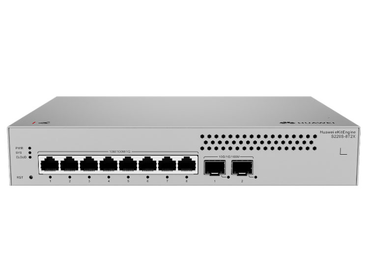 华为  S220S-8T2X 接入/汇聚交换机 | 二层 | Web管理 | 交换容量396Gbps | 包转发率78Mpps | 下行8个GE电口+上行2个10GE光口 | 监控带机量50 | 终端带机量100 | 机架款
