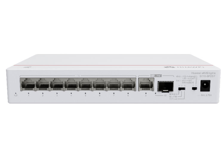 华为   S110-8P2ST(8个10/100/1000BASE-T以太网端口(124W PoE+),1个千兆SFP,1个10/100/1000BASE-T以太网端口,含1个交流适配器,无风扇)