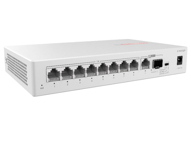 华为  FutureMatrix S110-8T2ST 二层|千兆无管理交换机|包转发率14.88Mpps|交换容量20Gbps|9个千兆电+1个千兆光|MAC:4K|交流电源|桌面式|静音款|不支持挂耳|国标交流适配器