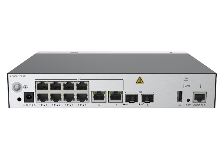 华为  AC650-256AP 接入控制器 | 最大管理AP数量 256 | 10 x GE 电口 | 2 x 10GE 光口 | 包转发 10Gbps | 机架 | 挂墙 | 桌面