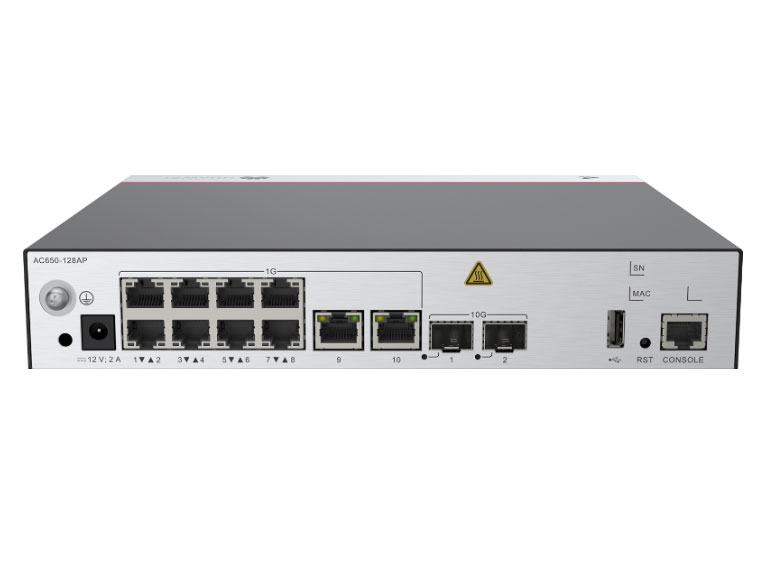 华为  AC650-128AP 接入控制器 | 最大管理AP数量 128 | 10 x GE 电口 | 2 x 10GE 光口 | 包转发 10Gbps | 机架 | 挂墙 | 桌面
