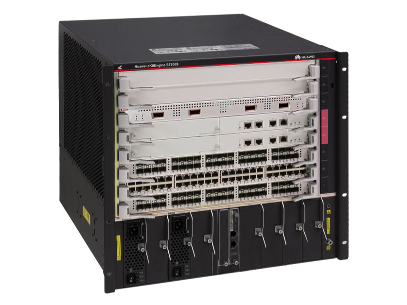 华为  eKitEngine S7706S总装机箱（接口板需另配）：8个总槽位，6个业务槽位，整机支持端口 288*GE/288*10GE/72*40GE/36*100GE，随板AC规格1K，交换容量 102.4Tbps/403.2Tbps，包转发率 57600Mpps