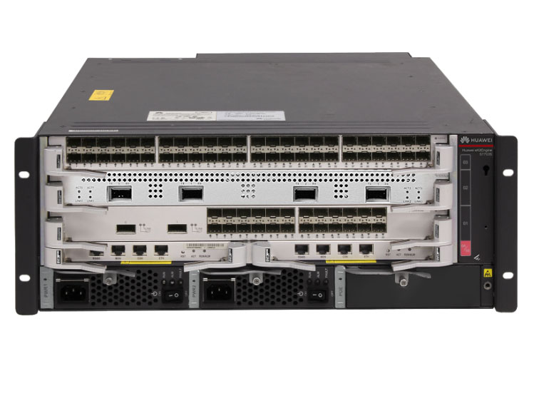 华为  eKitEngine S7703S总装机箱（接口板需另配）：5个总槽位，3个业务槽位，整机支持端口 144*GE/144*10GE/36*40GE/18*100GE，随板AC规格1K，交换容量 51.2Tbps/201.6Tbps，包转发率 36000Mpps；