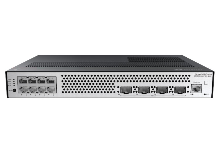 华为  eKitEngine S5735S-L8P4X-QA3：8个10/100/1000BASE-T以太网端口，4个万兆SFP+，125W PoE+，内置交流供电，无风扇，交换容量672Gbps/6.72Tbps，包转发率102Mpps