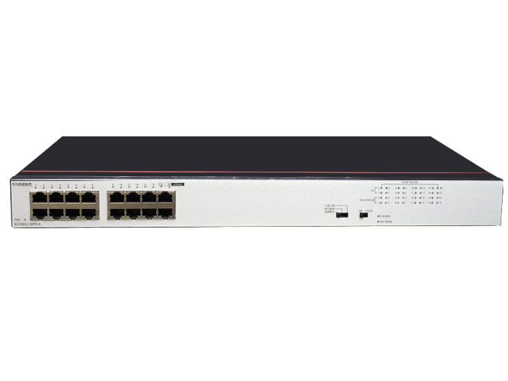 华为  FutureMatrix S1730S-L16PR-A：16个10/100/1000BASE-T以太网端口（PoE+），125W PoE，交流供电，无风扇，交换容量32Gbps，包转发率23.74Mpps