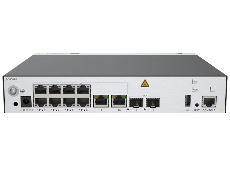 华为  AC6507S主机(10个千兆以太口,2个万兆SFP+,含AC/DC 电源适配器) 默认不含license授权，最大可管理256个AP，最大接入用户数2048，转发能力10Gbps