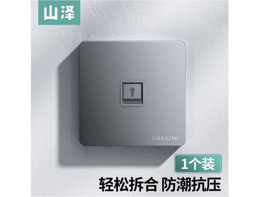 山泽 电脑插座网口网络面板 适用电话信息模块 通用五 六 七类模块加厚86型面板单口 灰色SZ-MB01H