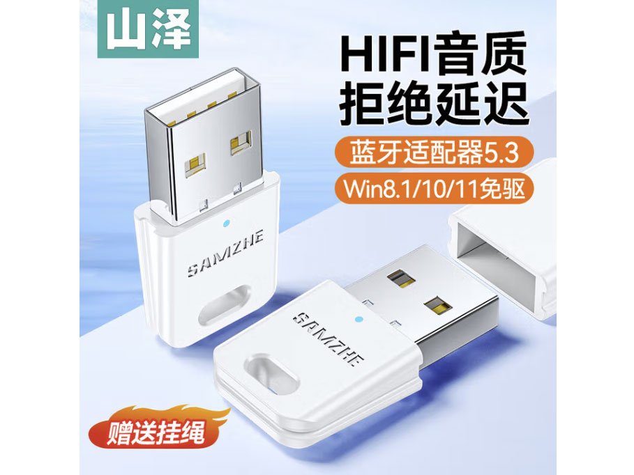 山泽 USB蓝牙适配器5.3发射器 蓝牙音频接收器 适用台式机电脑蓝牙模块键盘鼠标无线耳机音响免驱 【蓝牙接收+发射器 5.3版】 BT53B