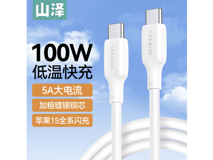山泽Type-C数据线双头公对公PD100W快充短线5A充电器线通用苹果15充电华为小米笔记本平板电脑 100W-双C线